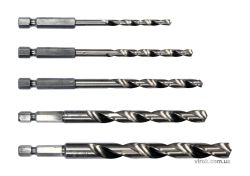 Набір свердл по металу STHOR : 6-гранний хвостовик HEX 1/4", HSS. Ø=4, 5, 6, 8, 10 мм, 5 Шт. [30/60]