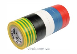 Стрічка ізоляційна різнокольрова YATO : 19 мм х 20 м, 5 кольорів, Уп. 10 Рул. [6/24]