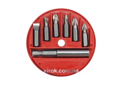 Набір насадок викруткових з подовжувачем VOREL : магнітним адаптер, футляр. Компл 7 шт. [20/200]