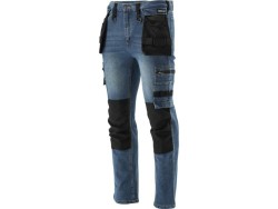 Штани робочі джинс стрейч YATO розмір L/XL- 98-106 см, ріст- 180-188см, тем-сині, 17 кишень, 71% бав