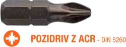 Насадка викруткова USH Industry : Pozidriv ACR PZ3 x 25 мм (з зубцями) Уп. 5 шт.