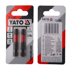 Насадка викруткова YATO TORX T40 х 50 мм. HEX 1/4", хром-молібден, 2 шт.