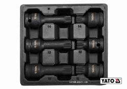 Набір насадок викруткових ударних YATO: SPLINE M14 M16 M18 квадрат 1/2". L= 43/78мм CrMo, 6 Од. [20]
