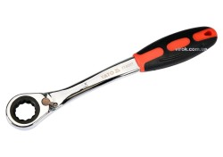 Ключ накидний, вигнутий з тріщаткою YATO: М15, HRC 42-48, Cr-V, з прогумов. ергономічною ручкою [10]