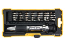 Викрутка VOREL зі змінними прецизійними викрутковими насадками в футлярі, 29 елем. [12/48]