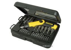 Викрутка реверсивна STANLEY "Pistol Grip Ratchet". тріщатка, насадки 22 Шт.