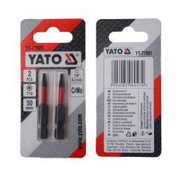 Насадка викруткова YATO TORX T10 х 50 мм HEX 1/4", хром-молібден, 2 шт.