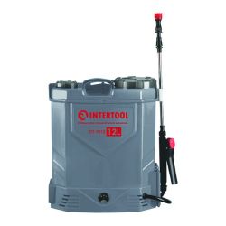 Обприскувач акумуляторний ранцевий 12 л, 3.1 л/хв, батарея 12 В/8 Аг INTERTOOL DT-9012