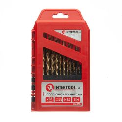 Набір свердел по металу DIN338 HSS, 25 шт (1.0 - 13.0), покриття - Ti INTERTOOL SD-0025