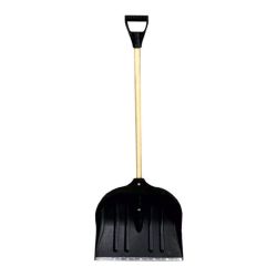 Лопата для снігу/зерна пластикова з оцинкованою планкою Standard 395×395мм з дерев'яним держаком (чорна) GRAD (5046565)
